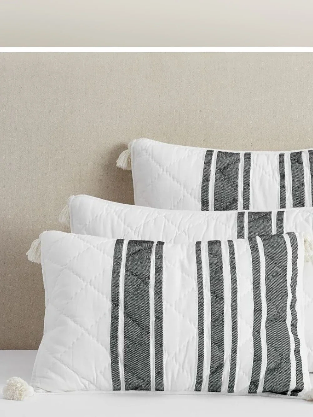 Mesa Striped Handcratted Cotton Quilted Sham Set Of 2 NWT Black/ White